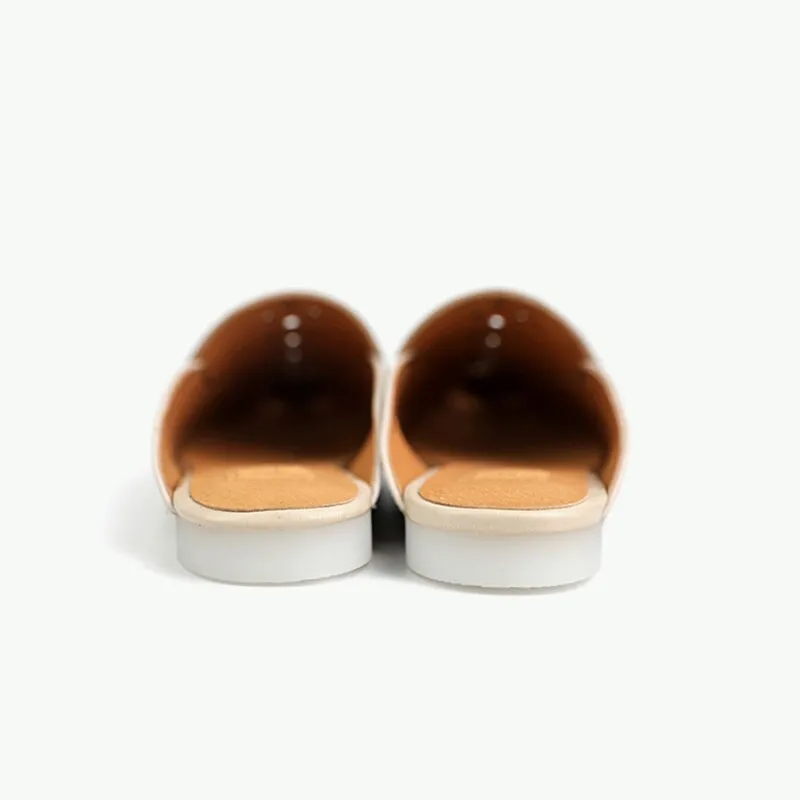 Soft Leather Mules Women Summer Slippers Handmade Apricot/Beige