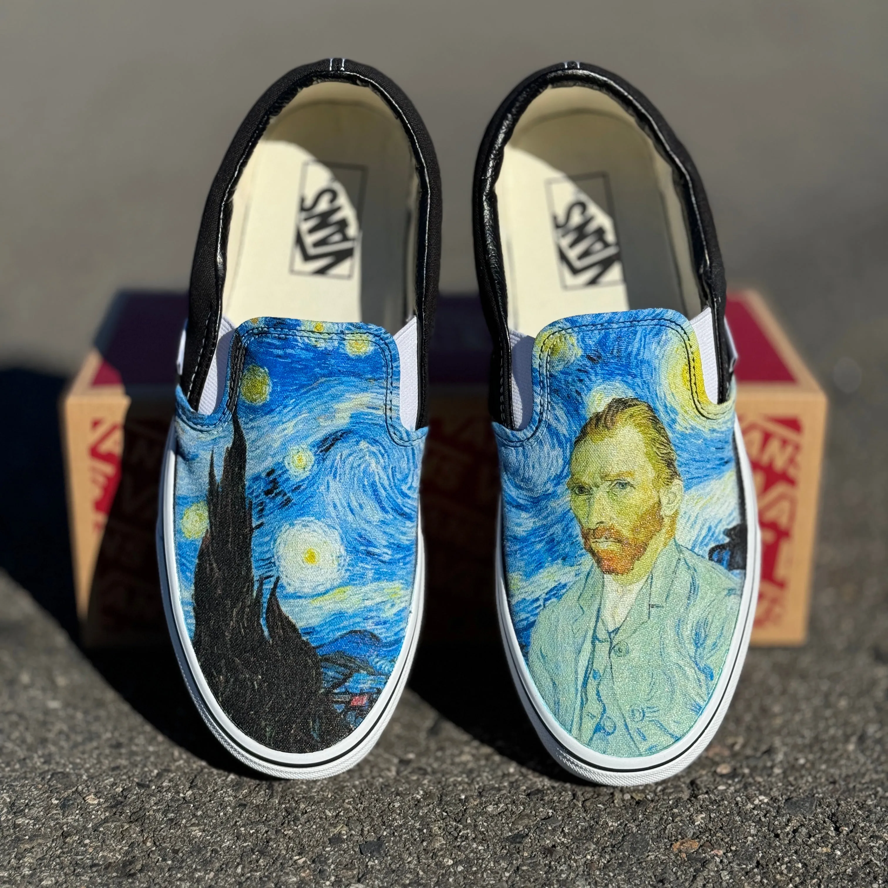 Starry Night Slip On Vans Featuring Van Gogh Portrait Shoes Unisex for Men and Women