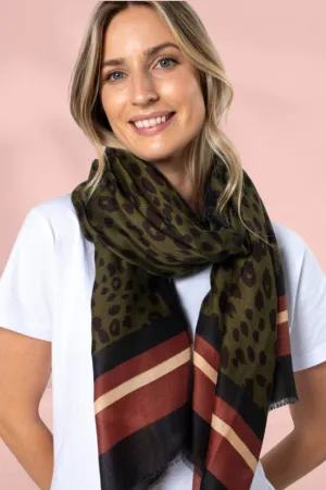 Stella and Gemma Red Brick Stripe Scarf Leopard Khaki