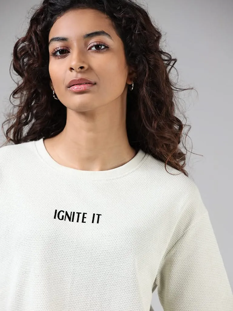 Studiofit Off White Self-Textured T-Shirt