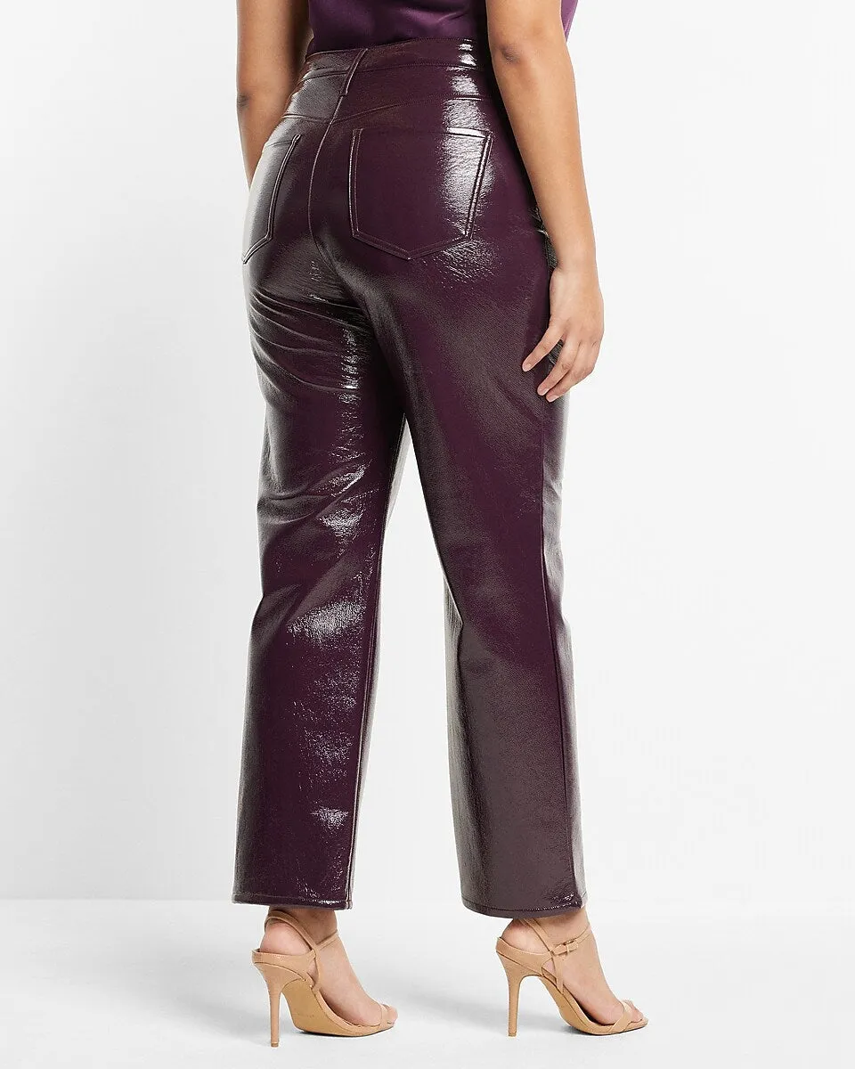 Super High Waisted Faux Patent Leather Modern Straight Pant in Dark Purple