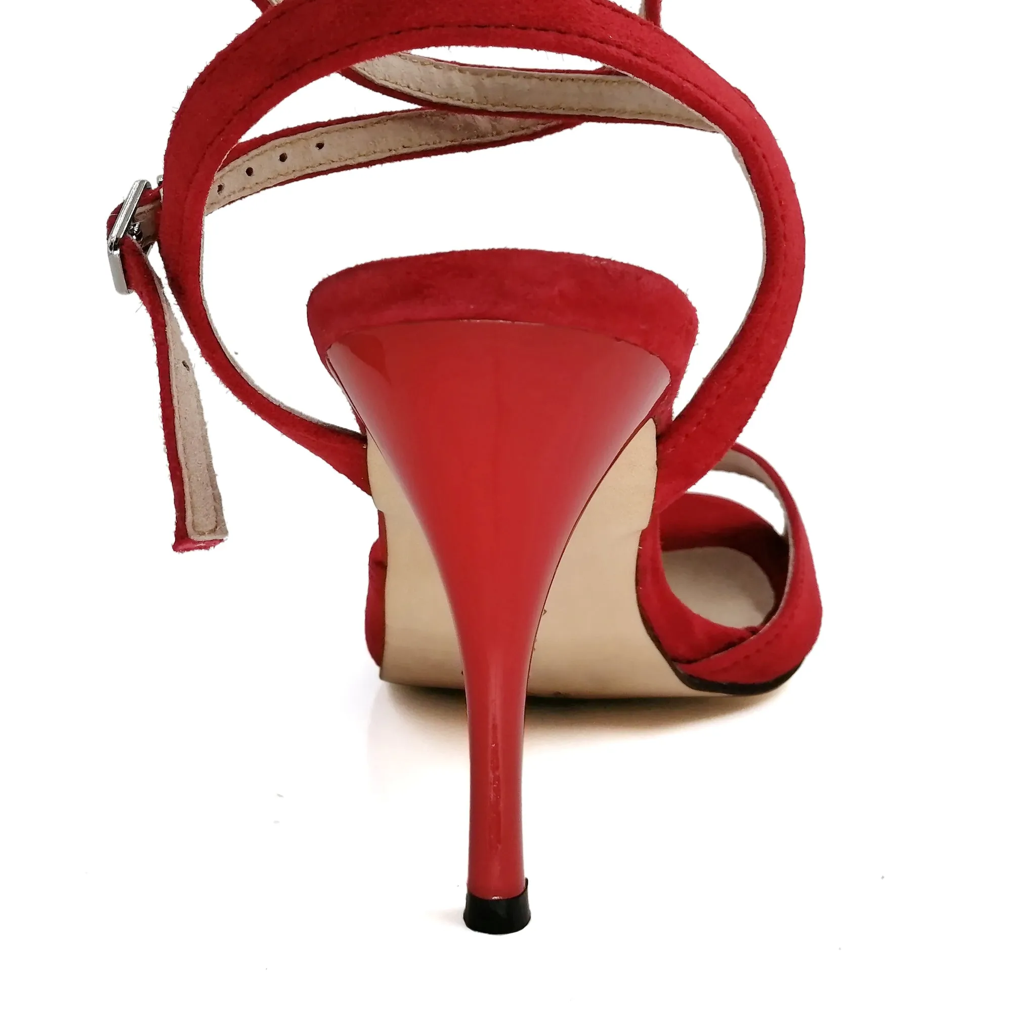 Tango Dance Shoes Women High Heel Dance Sandals Leather Sole Red