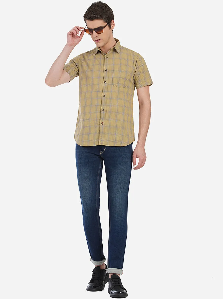 Tapenade Brown Checked Slim Fit Semi Casual Shirt | JadeBlue