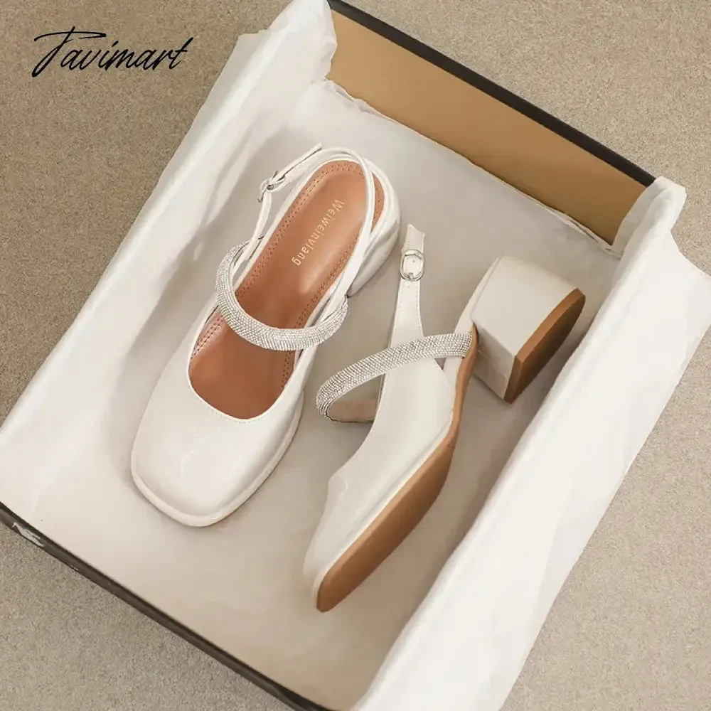 TAVIMART -  summer new women's outdoor sandals Ladies casual high heels Square Head Mary Jane shoe fashion rhinestone design 41-43