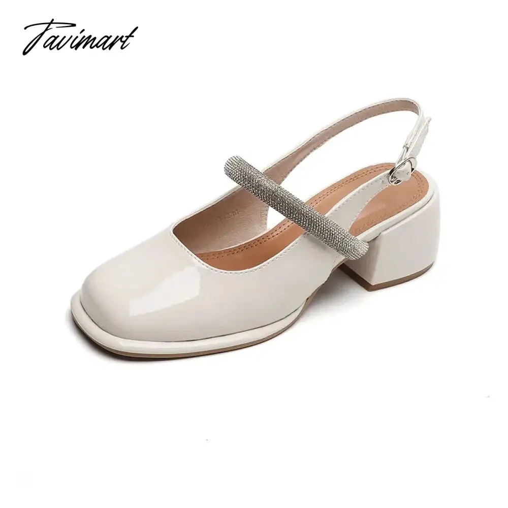 TAVIMART -  summer new women's outdoor sandals Ladies casual high heels Square Head Mary Jane shoe fashion rhinestone design 41-43