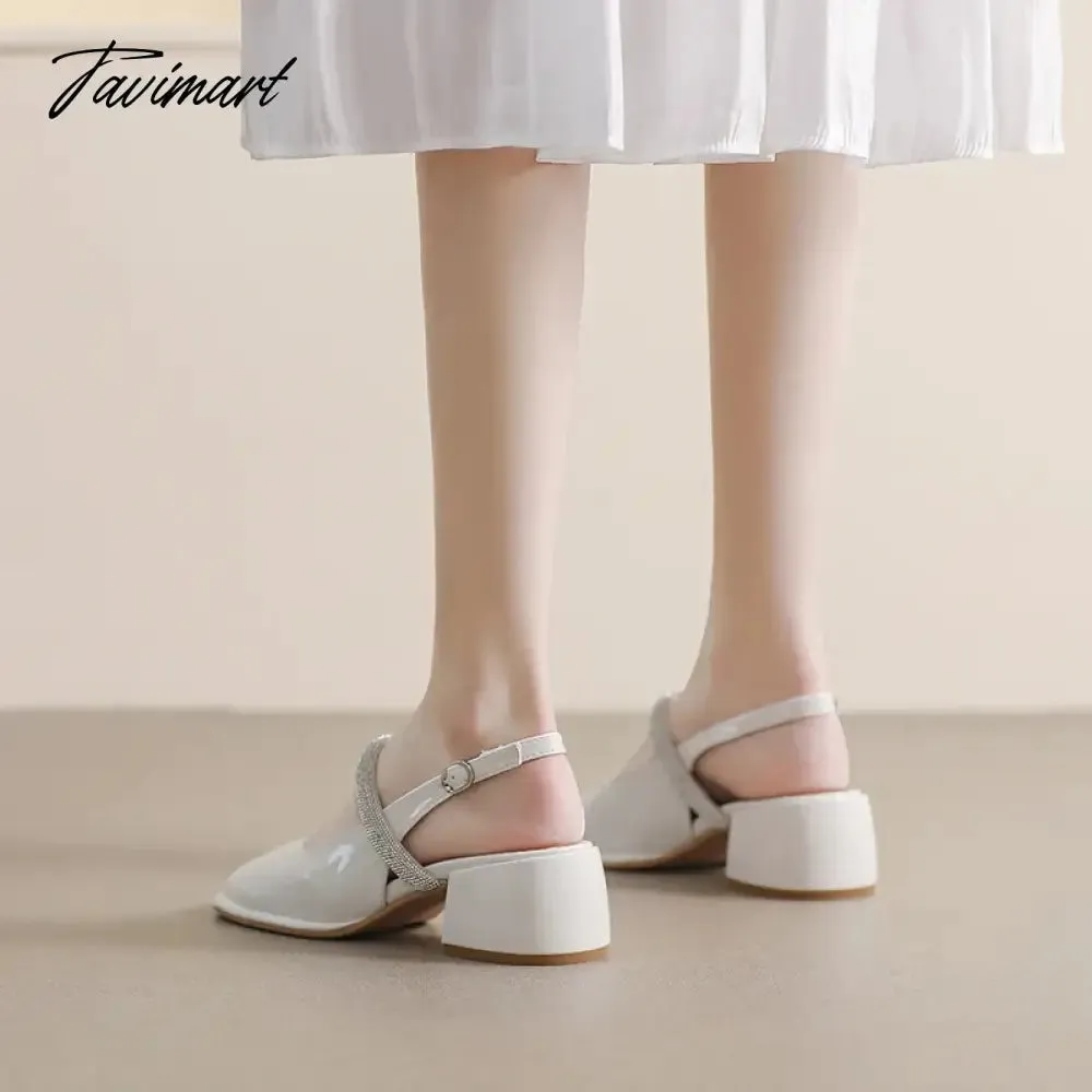 TAVIMART -  summer new women's outdoor sandals Ladies casual high heels Square Head Mary Jane shoe fashion rhinestone design 41-43