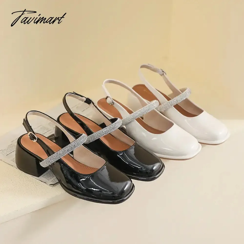 TAVIMART -  summer new women's outdoor sandals Ladies casual high heels Square Head Mary Jane shoe fashion rhinestone design 41-43