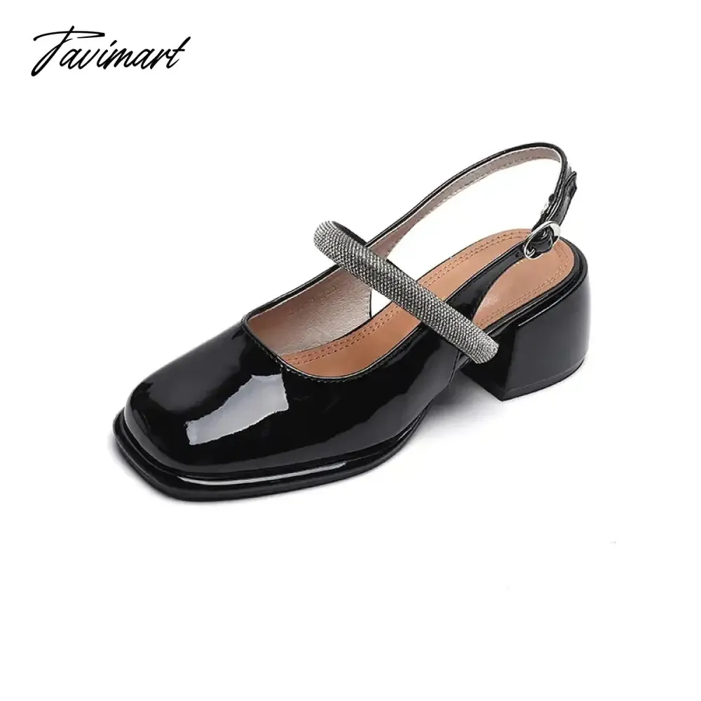 TAVIMART -  summer new women's outdoor sandals Ladies casual high heels Square Head Mary Jane shoe fashion rhinestone design 41-43