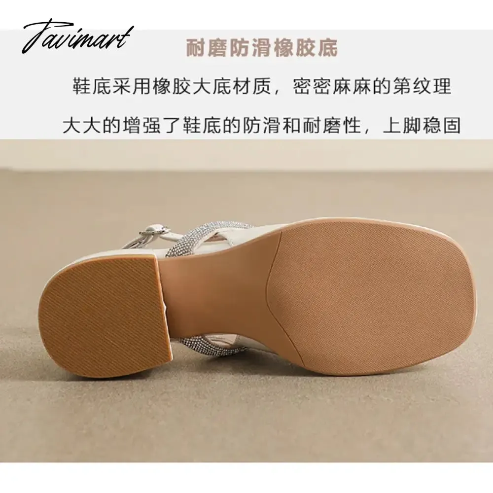 TAVIMART -  summer new women's outdoor sandals Ladies casual high heels Square Head Mary Jane shoe fashion rhinestone design 41-43