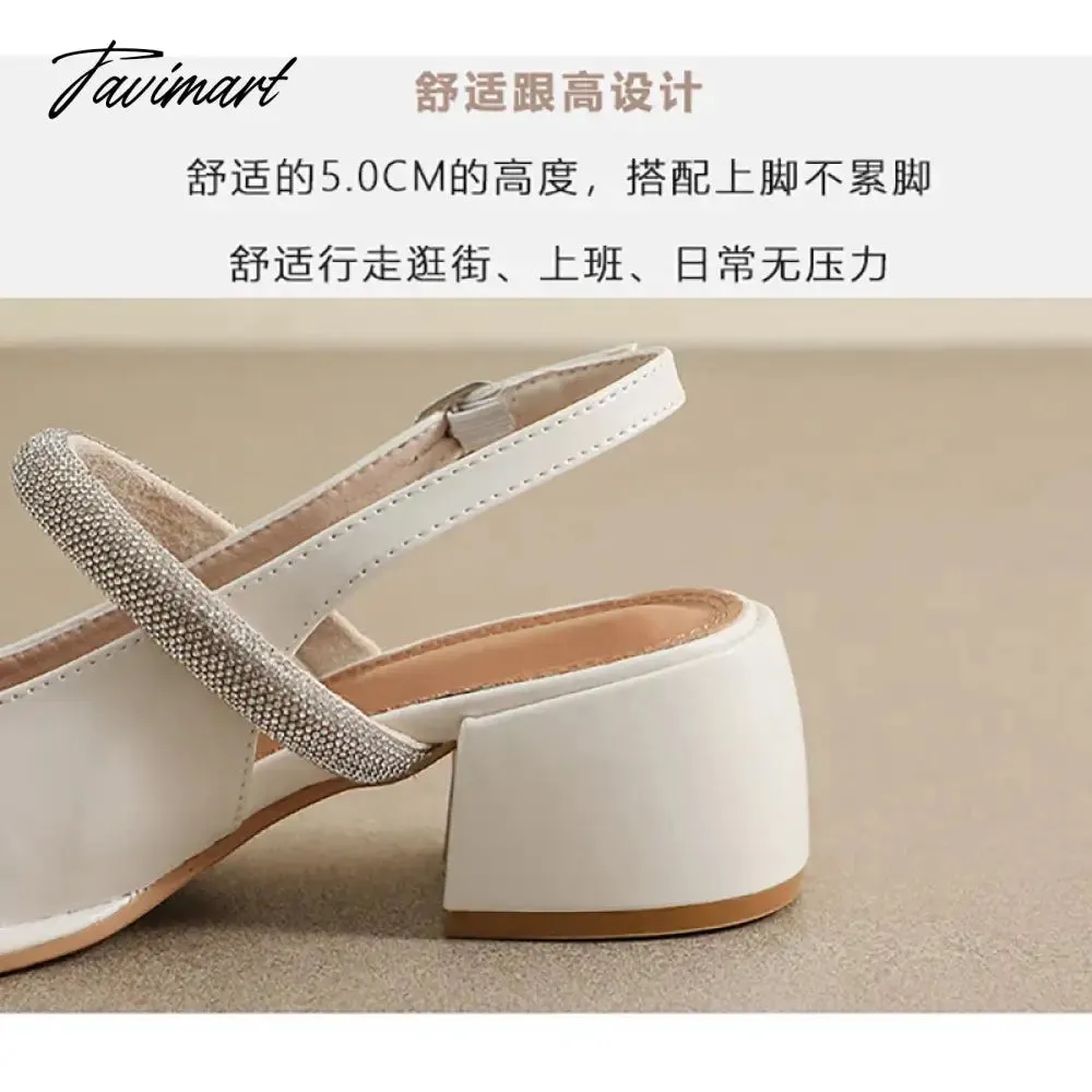 TAVIMART -  summer new women's outdoor sandals Ladies casual high heels Square Head Mary Jane shoe fashion rhinestone design 41-43