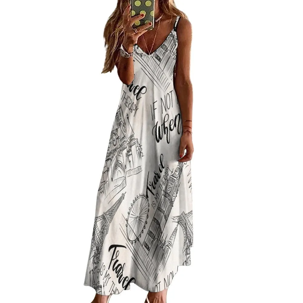 Travel is My Therapy Spaghetti Strap Ankle-Length Dress Long dress