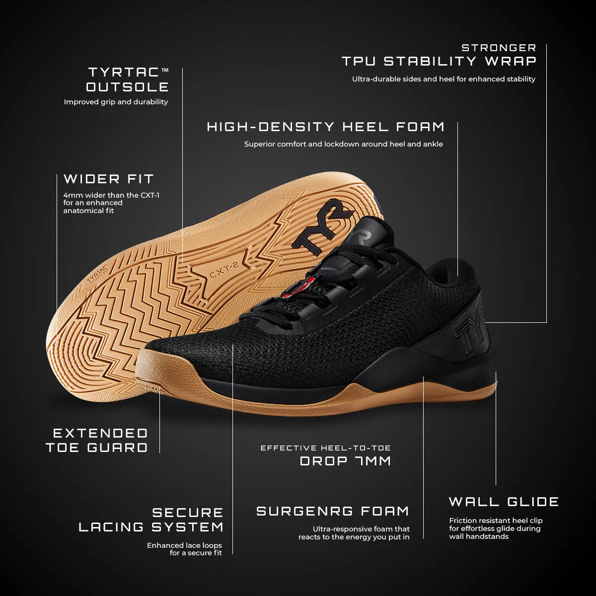 TYR - MEN'S CXT-2 TRAINER - BLACK/GUM