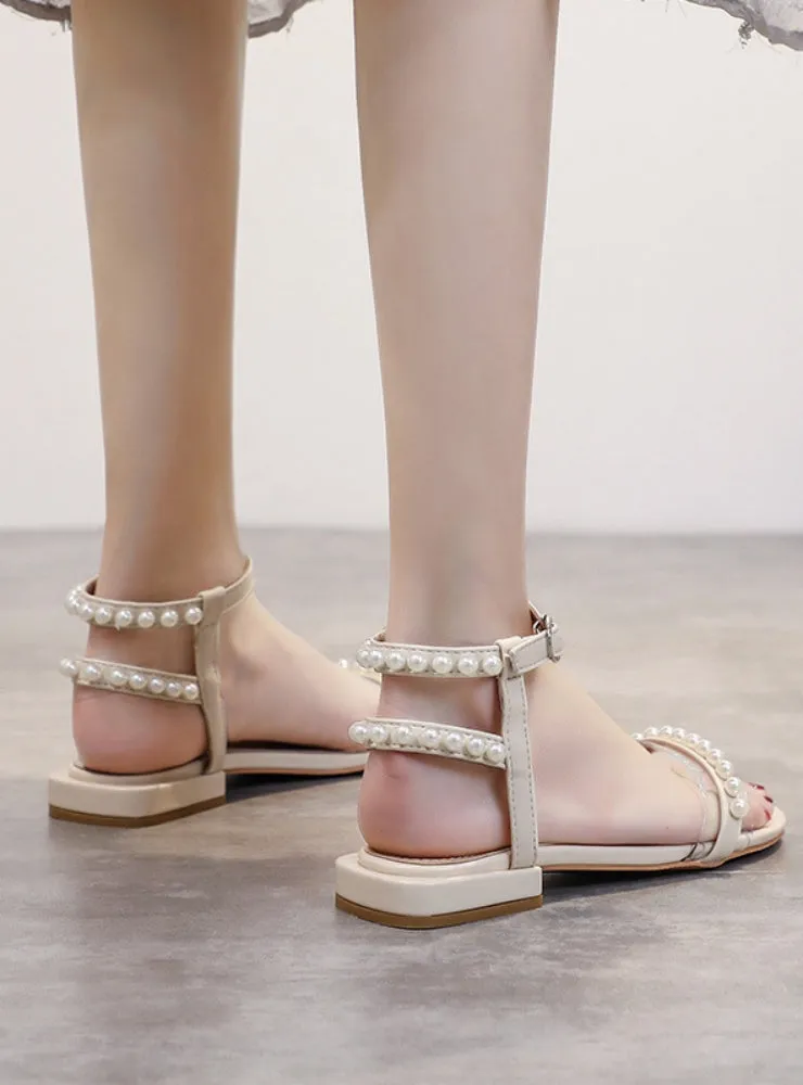 Uniwim Summer beach by the seaside sandals Pearl Flat Bottom Gladiator Sandals