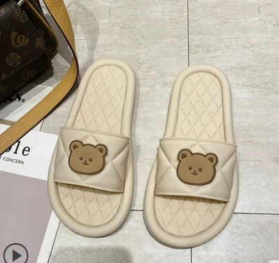 W Bear Slippers Female Home Non-slip Bathing Indoor And Outdoor Wear Soft Bottom Comfortable Sandals Male