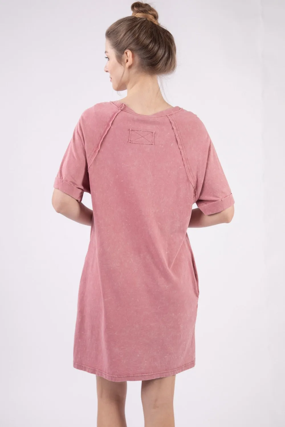 Washed Round Neck Mini Tee Dress