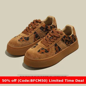 Wenkouban Winter outfits Leopard Print Leather Sneakers Women's 2024 Autumn Casual Sneaker Shoes