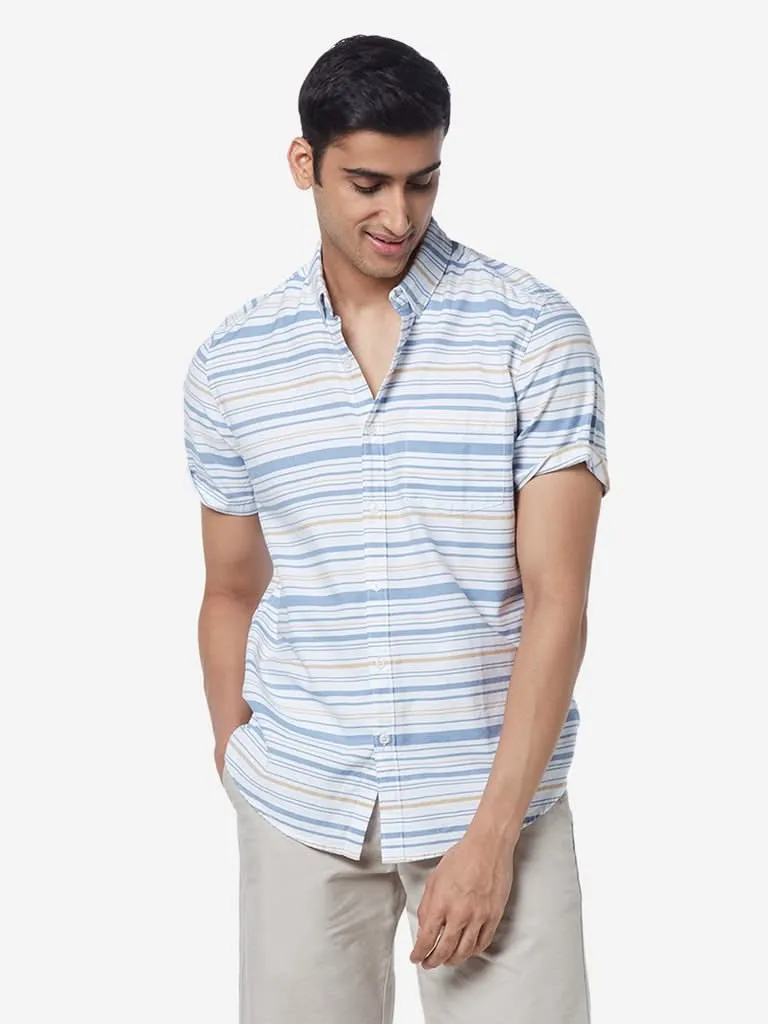 WES Casuals Multicolour Slim-Fit Striped Shirt