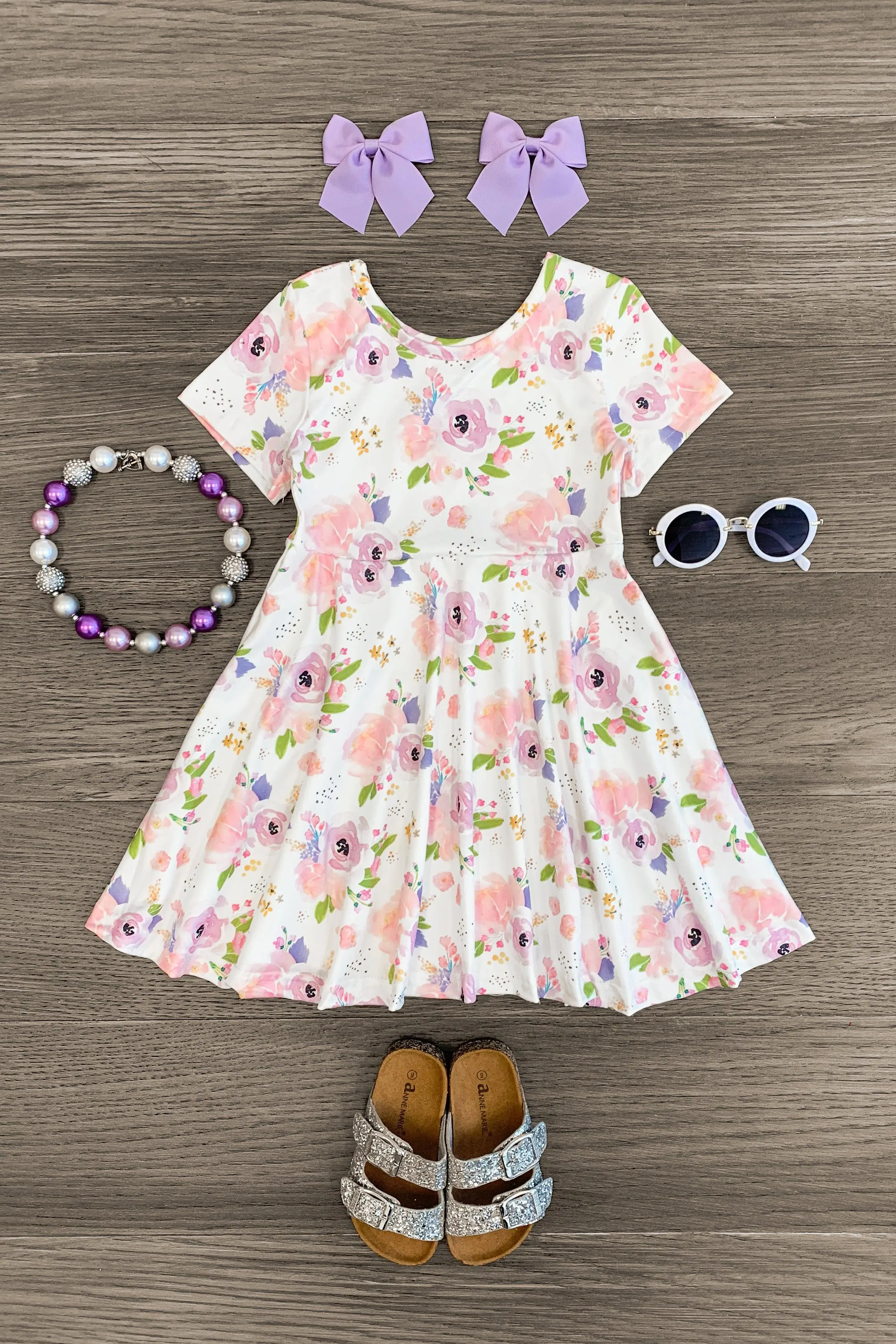 White Pastel Floral Short Sleeve Dress