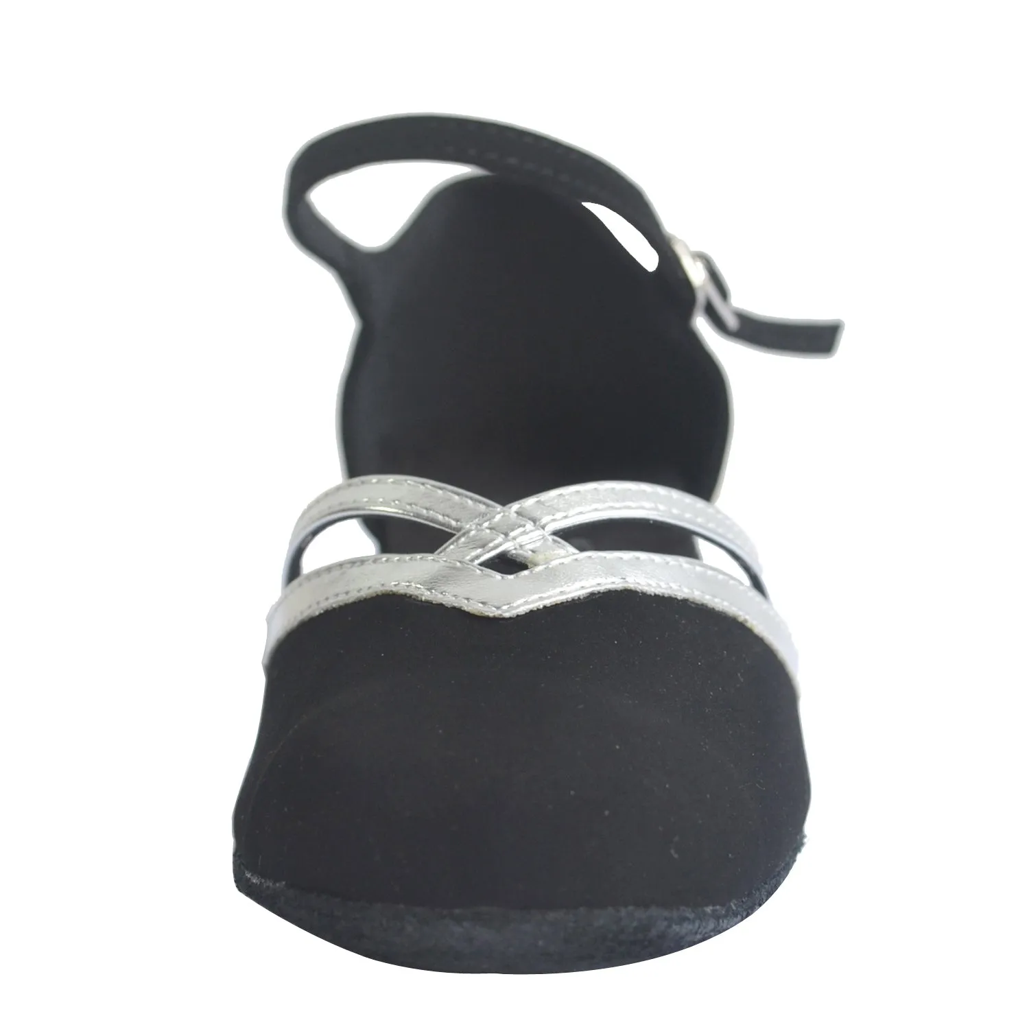 Women Ballroom Dancing Shoes Ladies Tango Latin Practice Dance Shoe Suede Sole Buckle-up Closed-toe Black and Silver