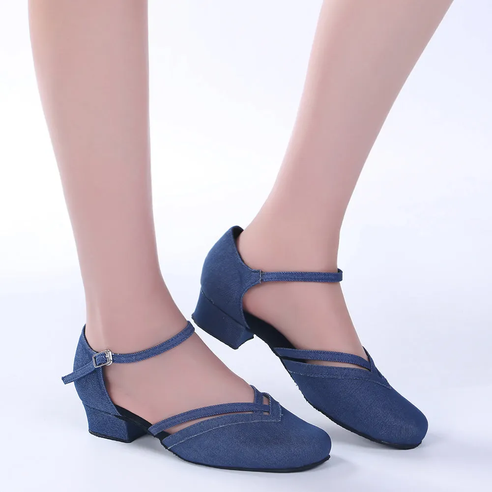 Women Ballroom Dancing Shoes Ladies Tango Latin Practice Dance Shoe Suede Sole Lace-up Closed-toe Blue