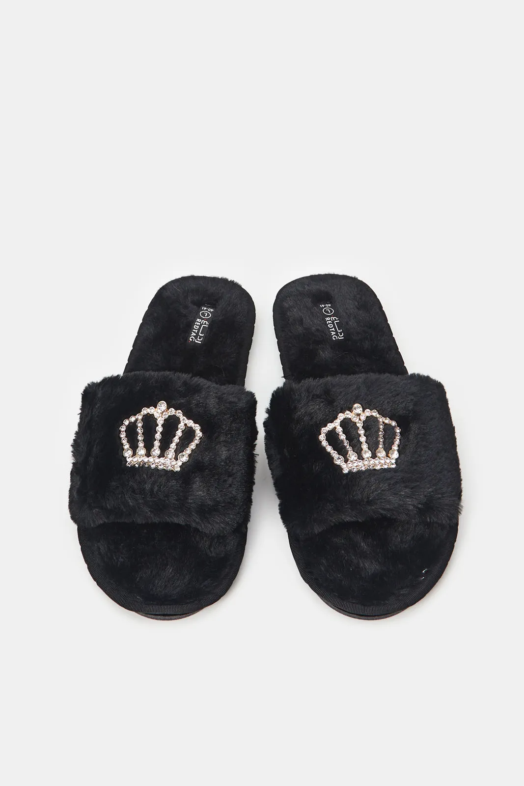 Women Black Crown Slippers