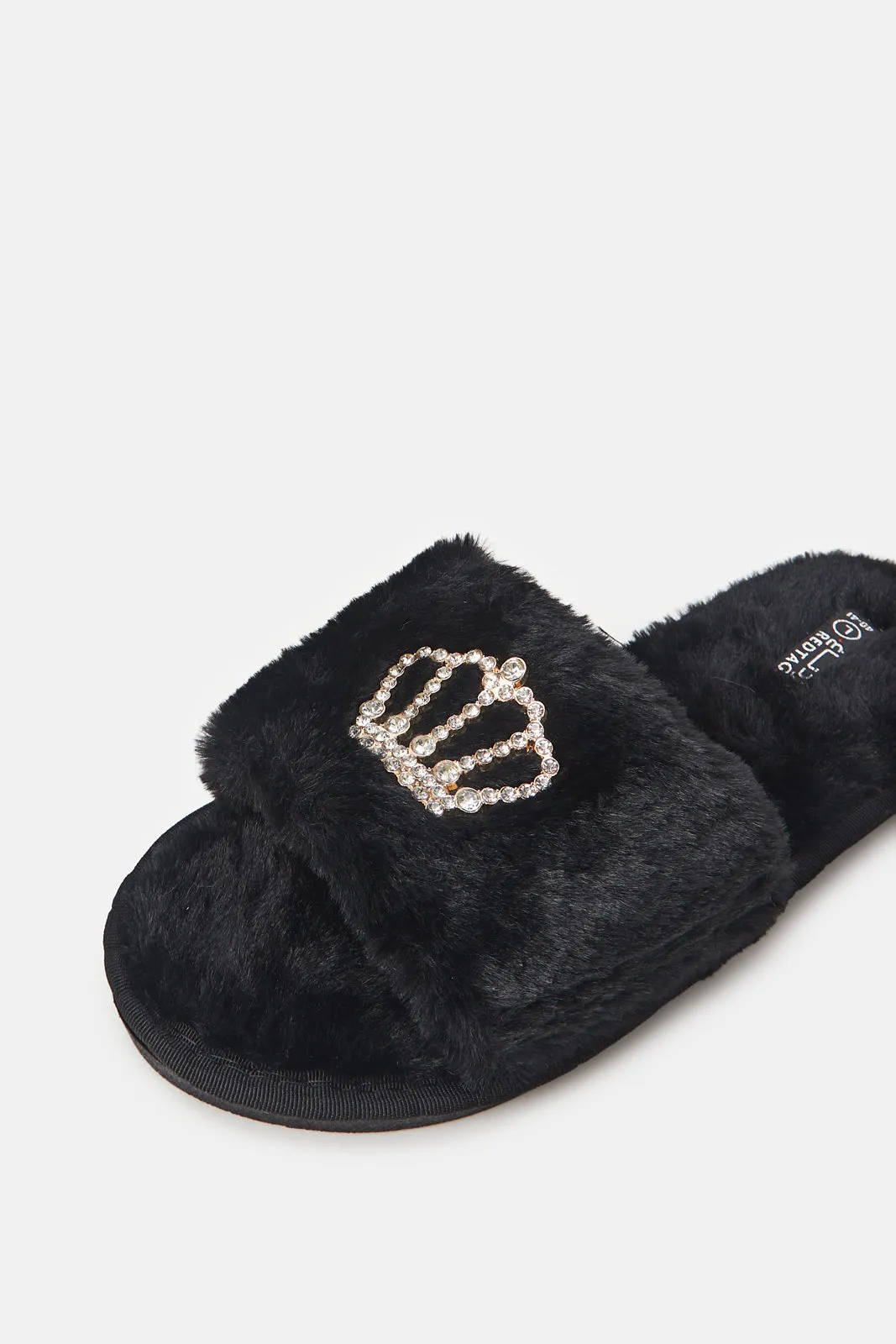 Women Black Crown Slippers