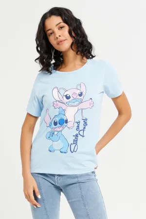 Women Blue Stitch Printed T-Shirt