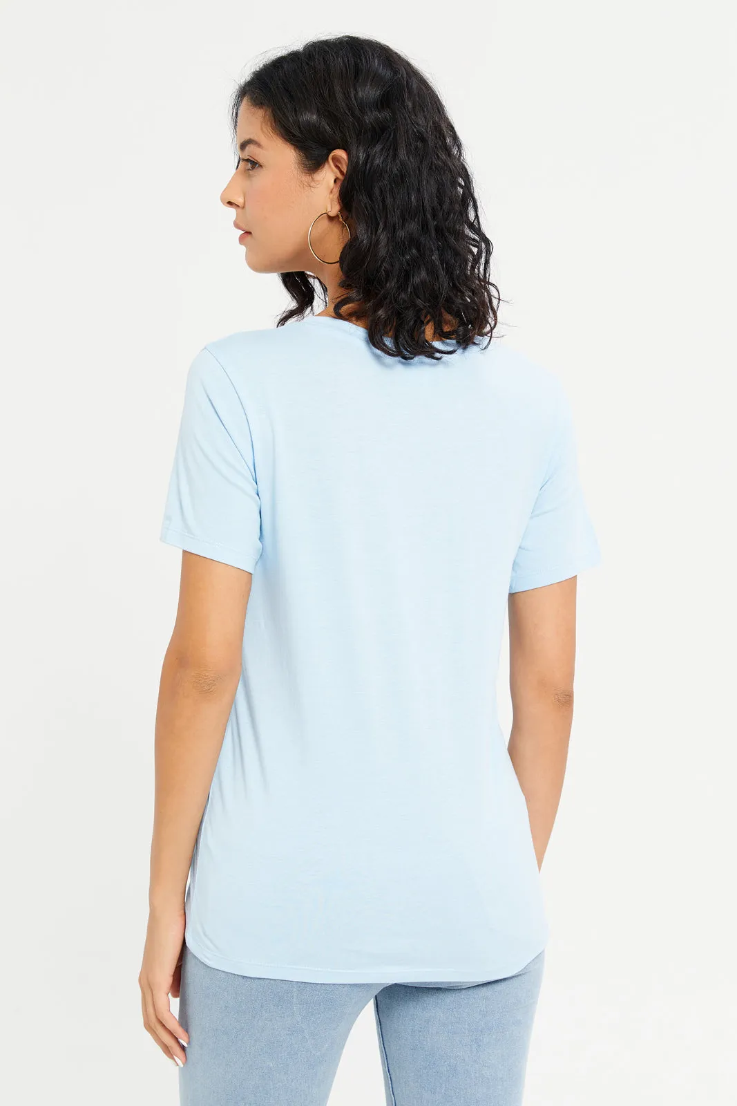 Women Blue Stitch Printed T-Shirt