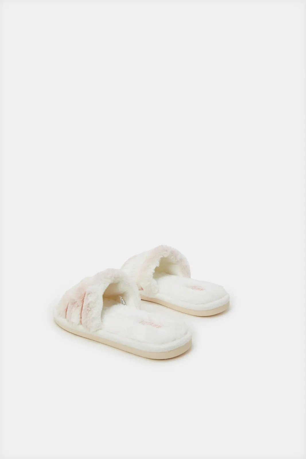 Women White And Pink Color Slipper