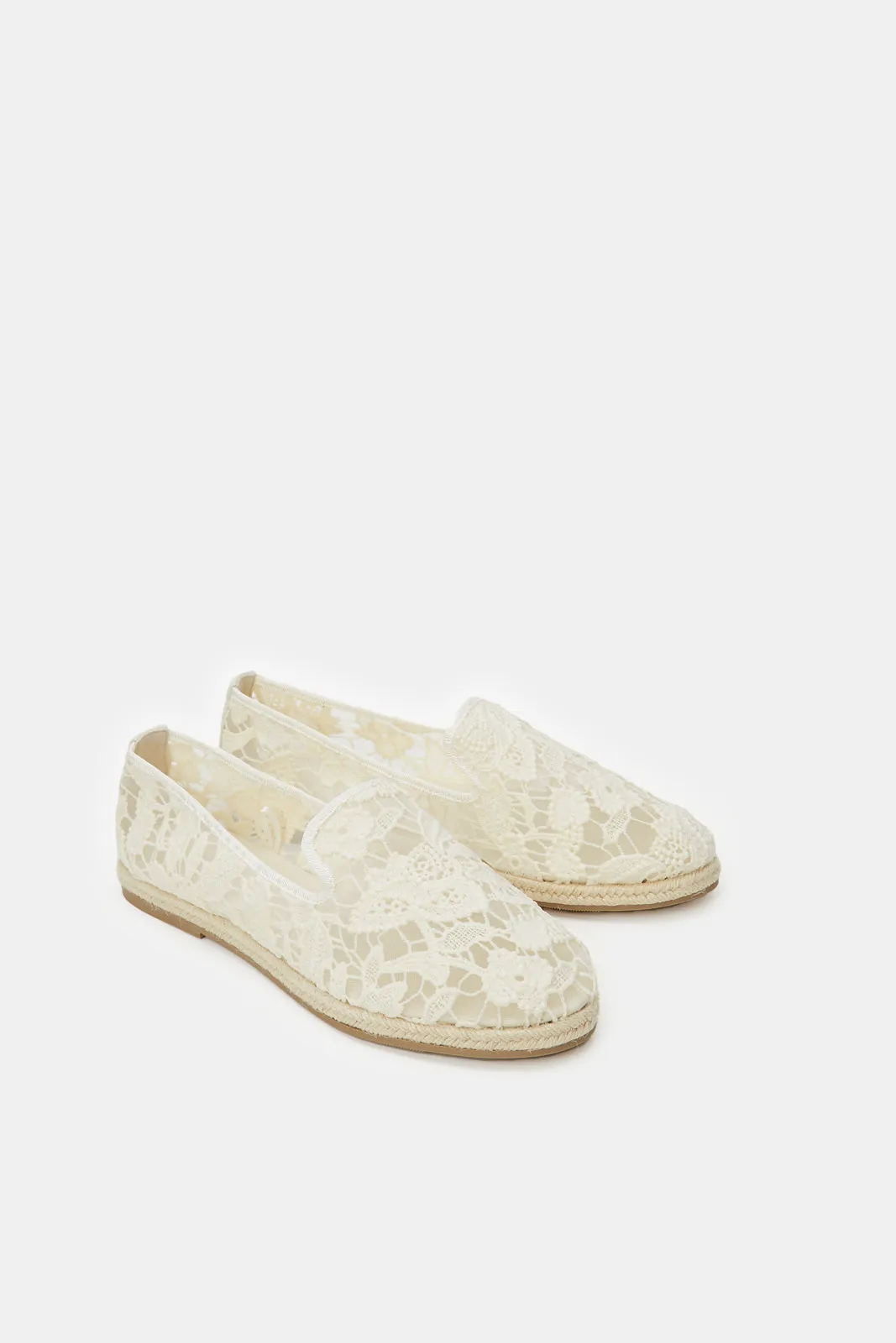 Women White Lace Espadrille