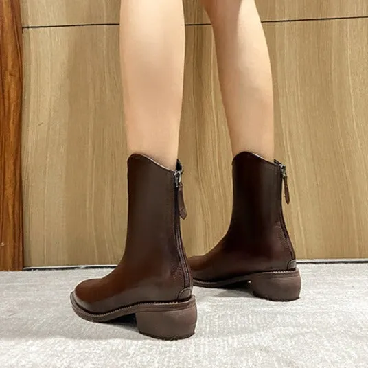 Womens Ankle Boots Pointed Toe Solid Color Back Zipper Comfortable Boots