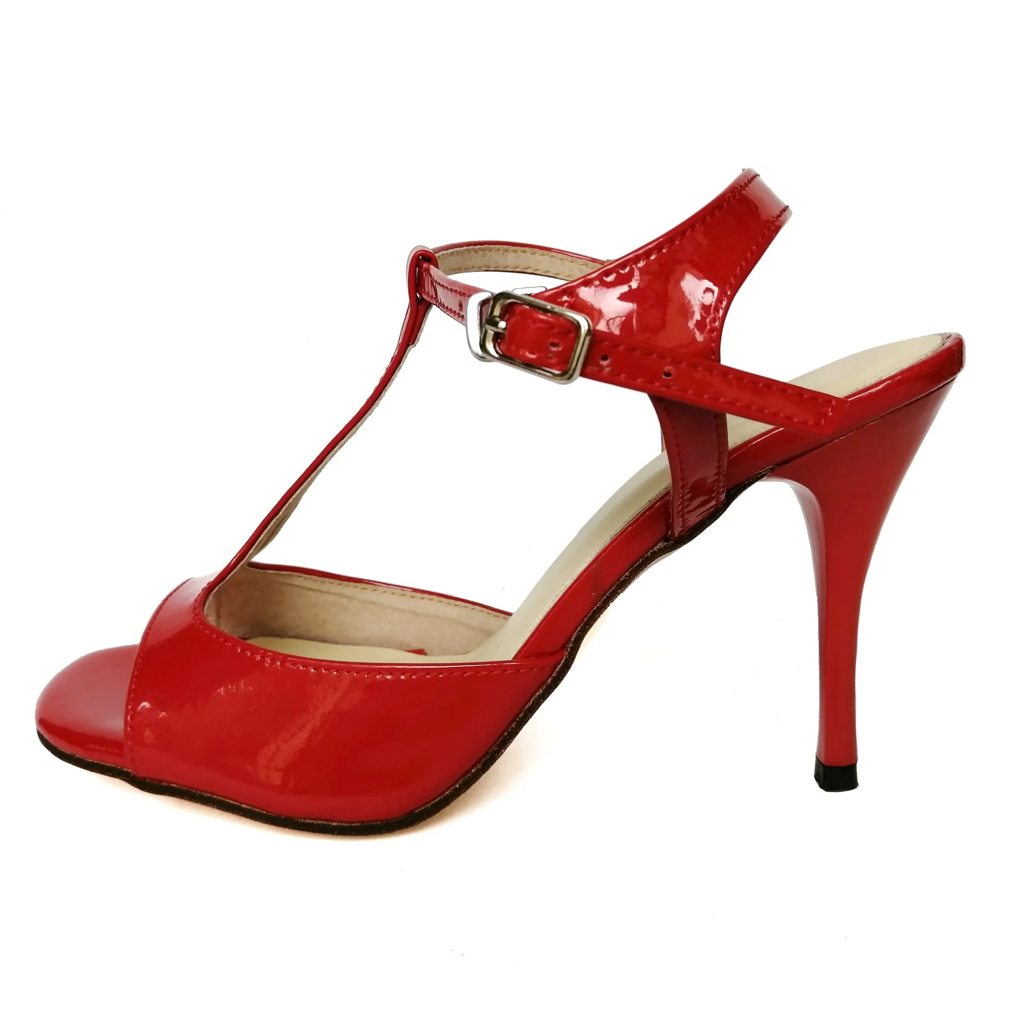 Women's Argentine Tango Shoes High Heel Dance Sandals Leather Sole Red