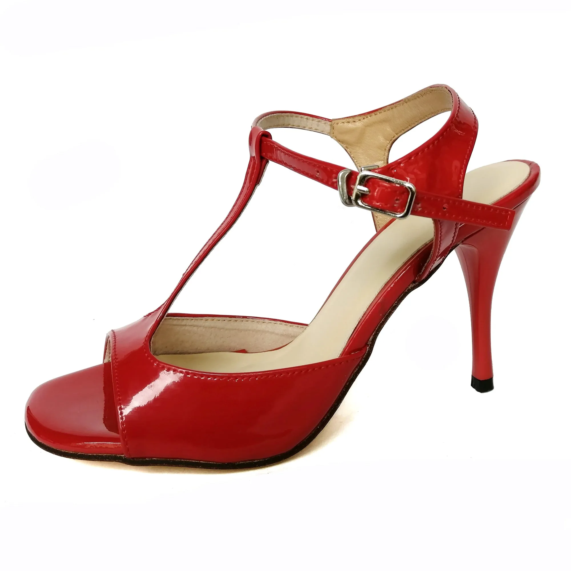 Women's Argentine Tango Shoes High Heel Dance Sandals Leather Sole Red